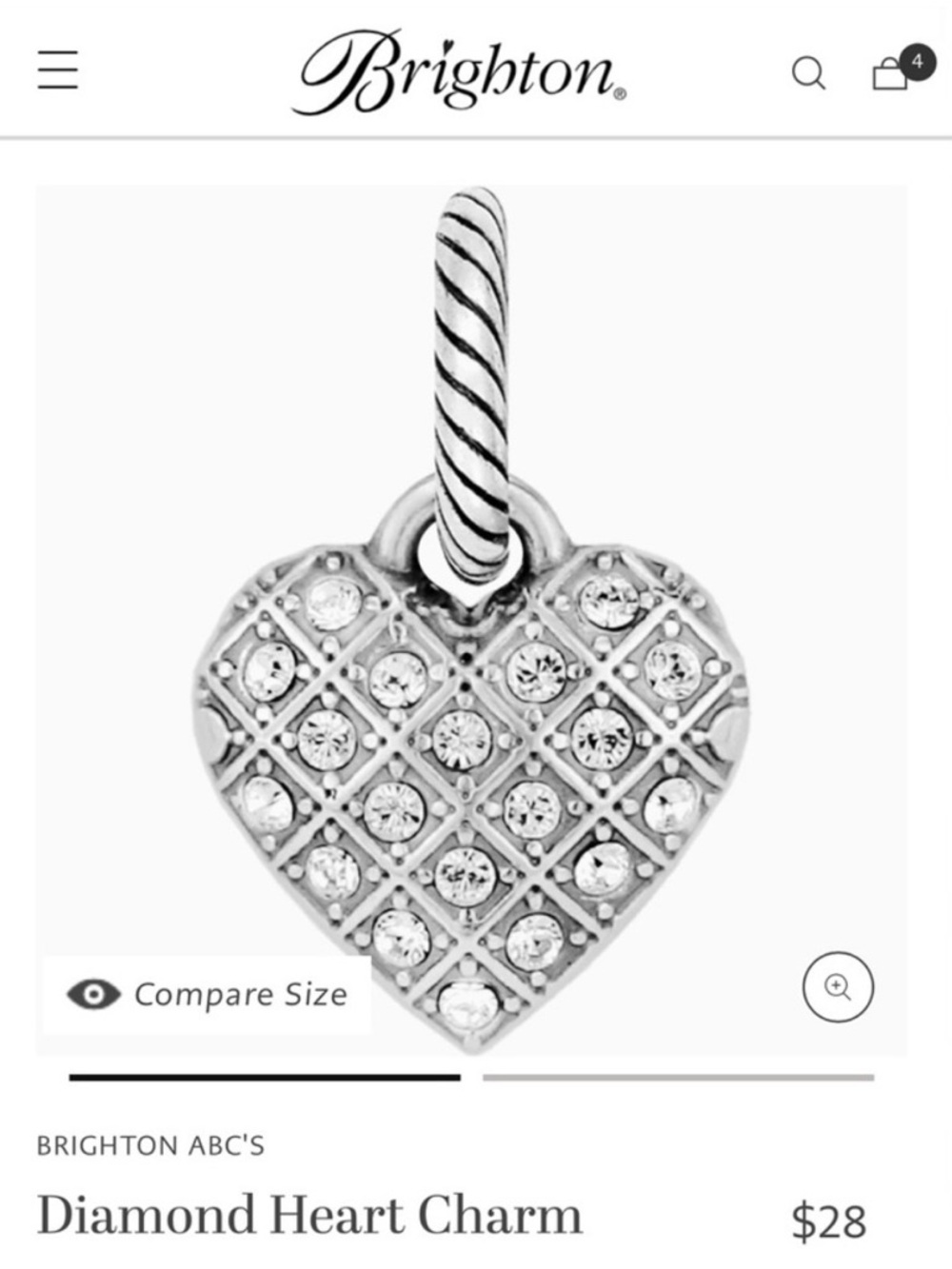 💎 BRIGHTON RETIRED CHARM! Silver Heart Charm with Crystal Accents